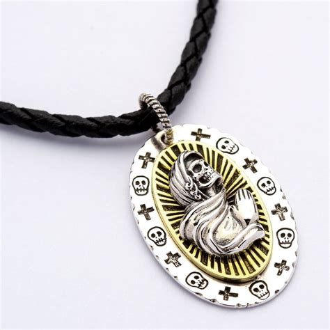 santa muerte necklace|santa muerte pendant sterling silver.